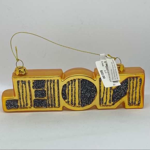 Bloomingdale’s Glass Noel Design Glitter Ornament Christmas Gold Black - Picture 3 of 4